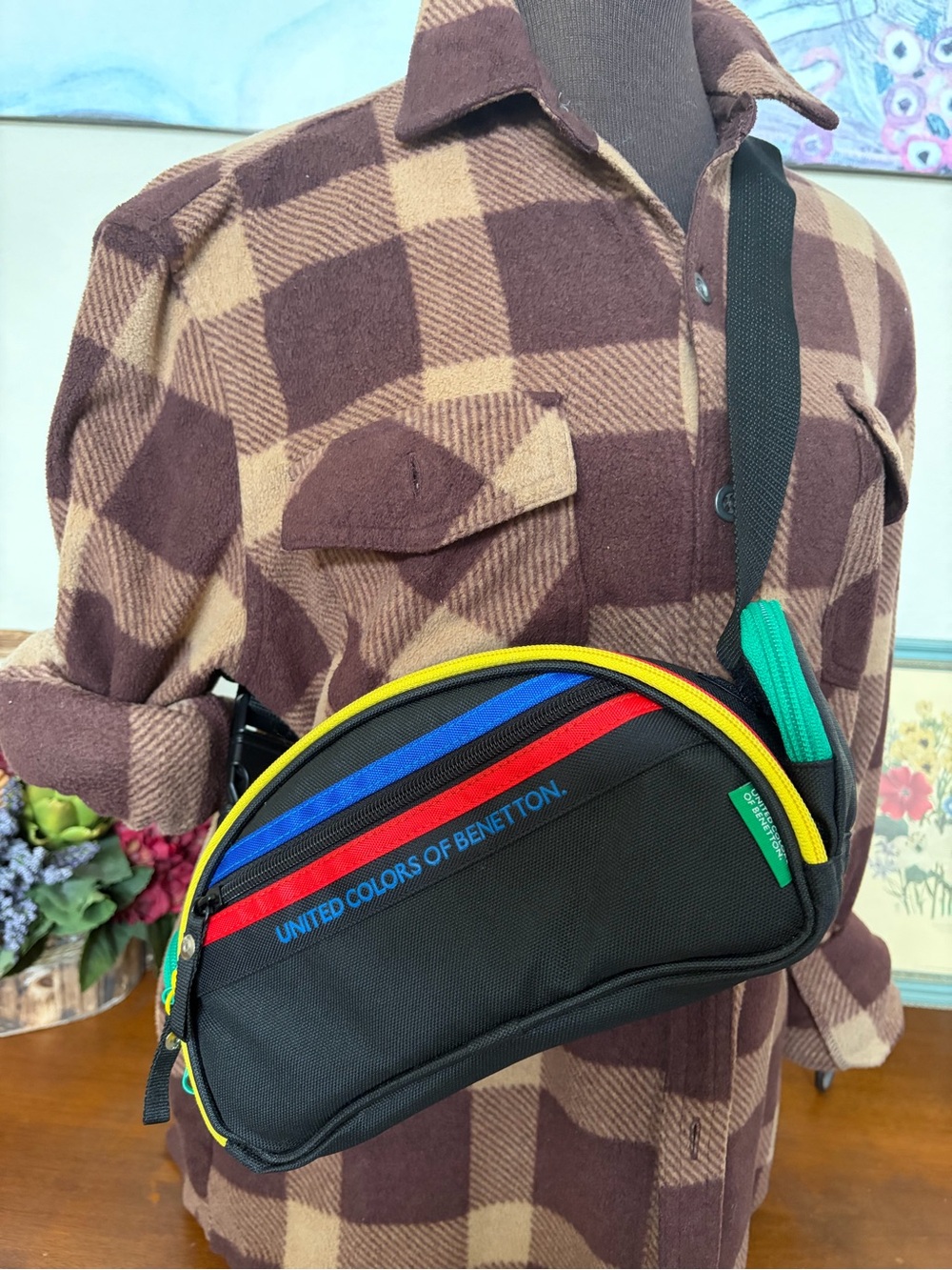 United Colors Of Benetton Vintage Camera Bag Black Fanny Pack NICE - Picture 14 of 14
